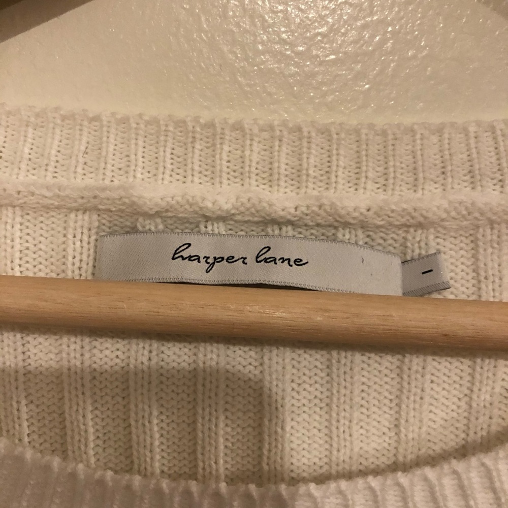 White Ribbed Crew Neck Sweater - Picture 5 of 7